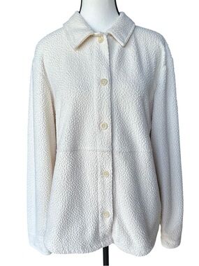 L.L. Bean Women's Cozy Cottage Sherpa Fleece Shirt Jacket Ivory Small Shacket